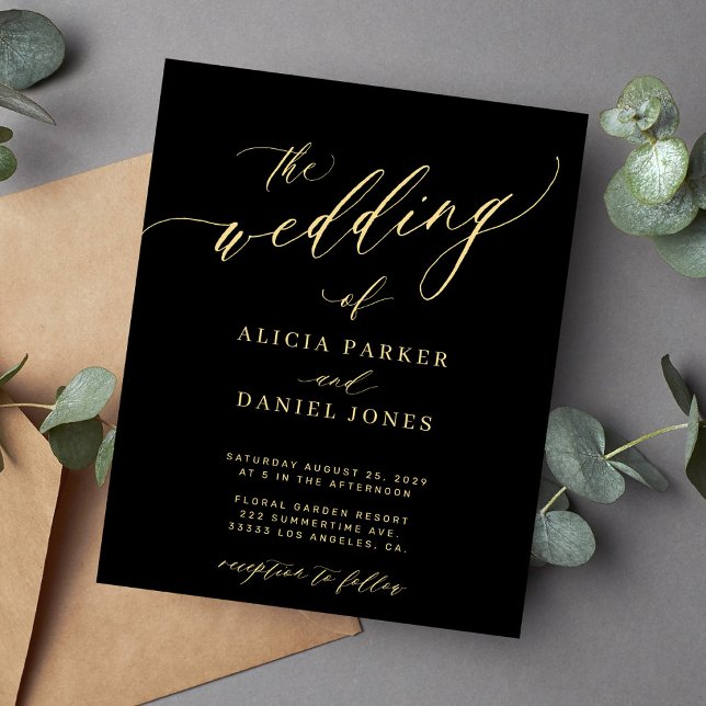 Budget wedding gold black elegant invitation (Creator Uploaded)