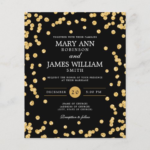 Budget Wedding Gold Glitter Confetti Black Invite