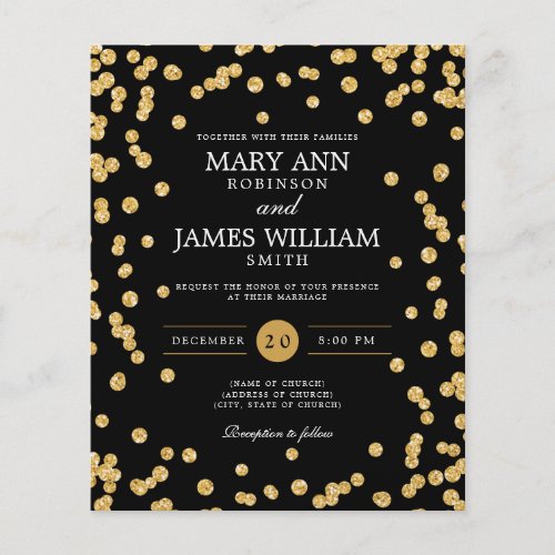 Budget Wedding Gold Glitter Confetti Black Invite Flyer