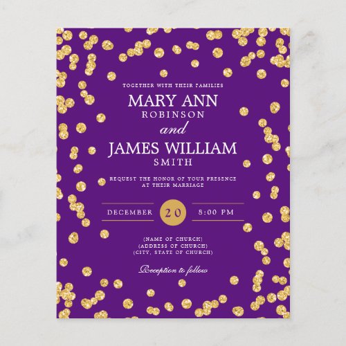 Budget Wedding Gold Glitter Confetti Purple Invite