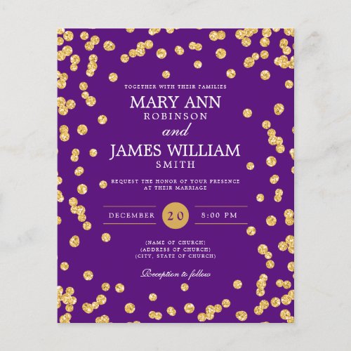 Budget Wedding Gold Glitter Confetti Purple Invite Flyer