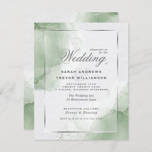 Budget Wedding Gold Muted Sage Green  Invitation