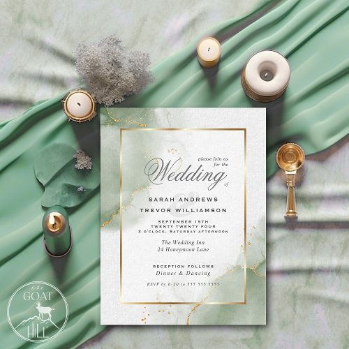 Budget Wedding Gold Muted Sage Green  Invitation