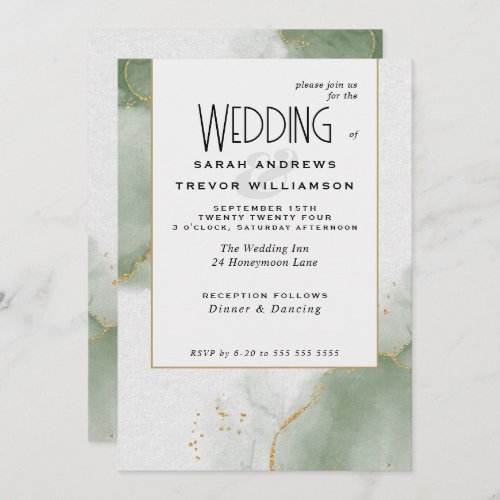 Budget Wedding Gold Muted Sage Green  Invitation