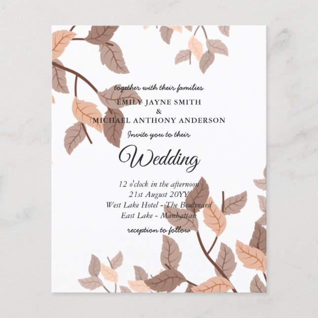 Budget Wedding Invitation Autumn Fall Leaves (Front)