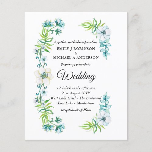 Budget Wedding Invitation Blue Floral Spring