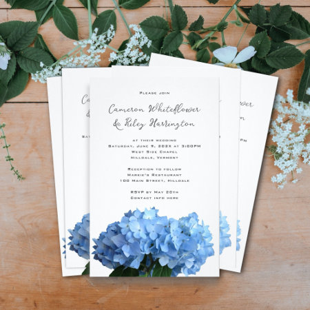 Budget Wedding Invitation Blue Hydrangea Flowers Flyer