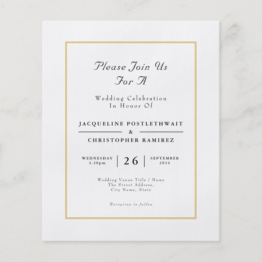 Budget Wedding Invitation Chic White Gold Flyer Zazzle