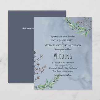 Budget Wedding Invitation Dusty Blue Olive Leaves