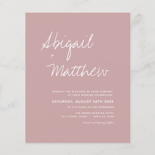 Budget Wedding Invitation Dusty Rose Simple Flyer