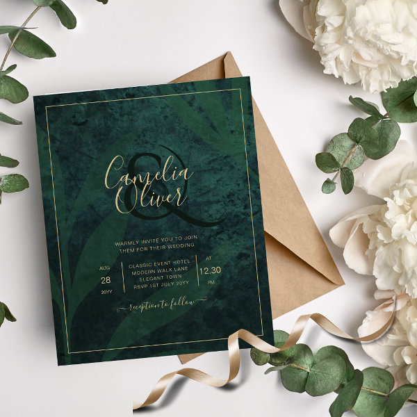 Budget Wedding Invitation Emerald Forest Gold Flyer