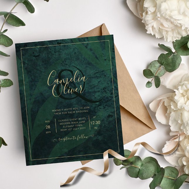 Budget Wedding Invitation Emerald Forest Gold Flyer (Creator Uploaded)