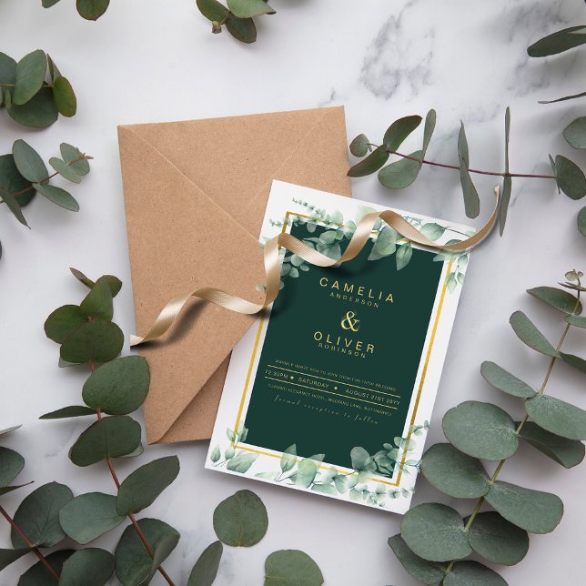 Budget Wedding Invitation Green Gold with QR Code Flyer (Creator Uploaded)