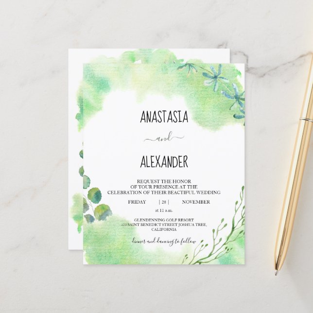 Budget-Wedding invitation. Invitation (Front/Back In Situ)