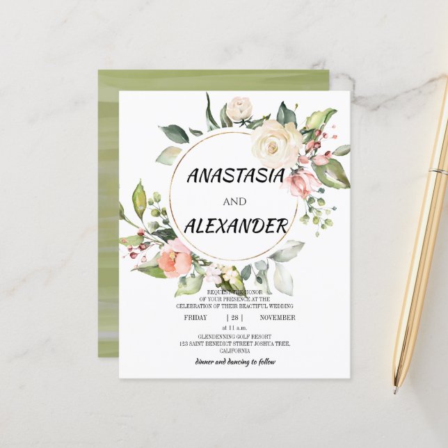 Budget Wedding invitation. Invitation (Front/Back In Situ)