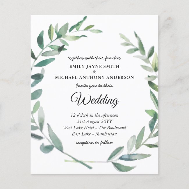 Budget Wedding Invitation Modern Olive Leaves