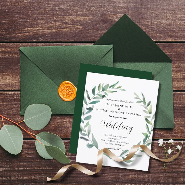 Budget Wedding Invitation Modern Olive Leaves (Creator Uploaded)