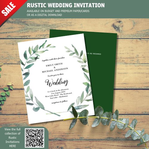Budget Wedding Invitation Modern Olive Leaves