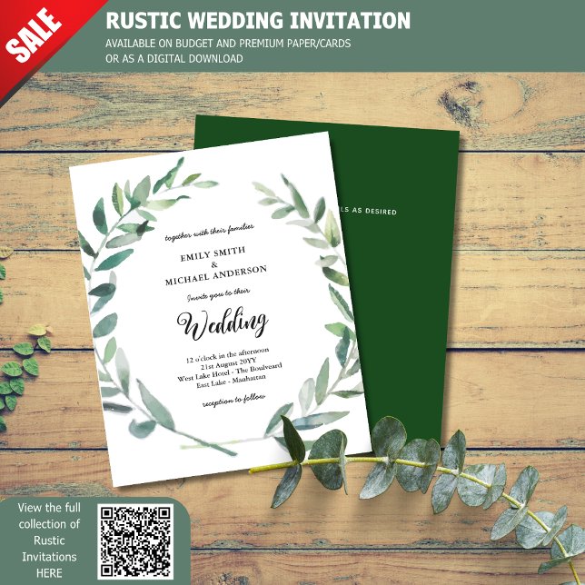 Budget Wedding Invitation Modern Olive Leaves (Creator Uploaded)