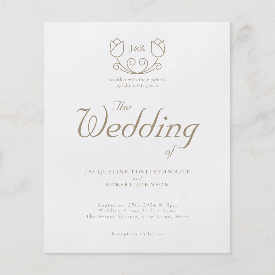 Budget Wedding Invitation Monogram Tulips Gold Flyer Zazzle