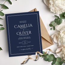 BUDGET Wedding Invitation Navy Blue White Classic