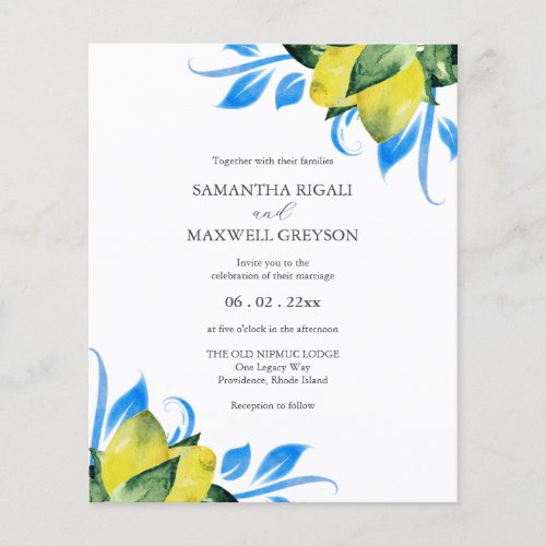 Budget Wedding Invitation Watercolor Lemon Flyer