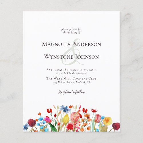 BUDGET Wedding Invitation  Wildflowers