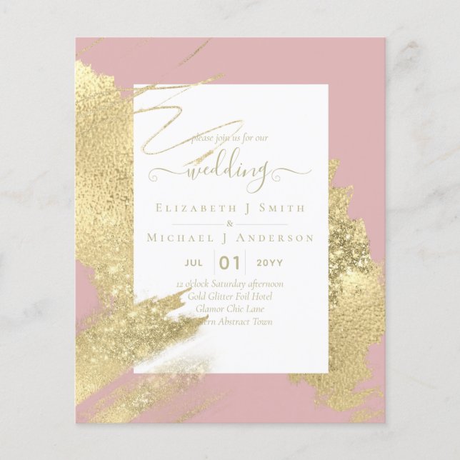 BUDGET WEDDING INVITATIONS  Gold Glitter Foil Look Flyer (Front)