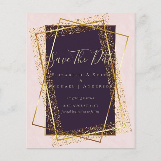 BUDGET WEDDING INVITATIONS  Gold Glitter Foil Look Flyer (Front)