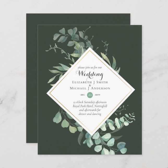 BUDGET Wedding Invitations Greenery Eucalyptus (Front/Back)