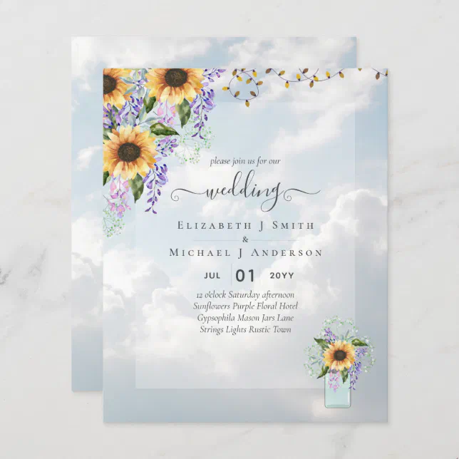 BUDGET WEDDING INVITATIONS Rustic Sunflowers CHIC | Zazzle