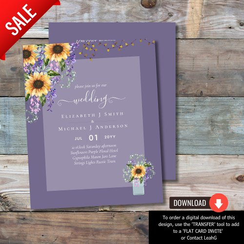 BUDGET WEDDING INVITATIONS Rustic Sunflowers CHIC 