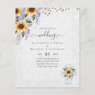 BUDGET WEDDING INVITATIONS Rustic Sunflowers CHIC Flyer
