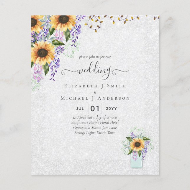 BUDGET WEDDING INVITATIONS Rustic Sunflowers CHIC Flyer (Front)