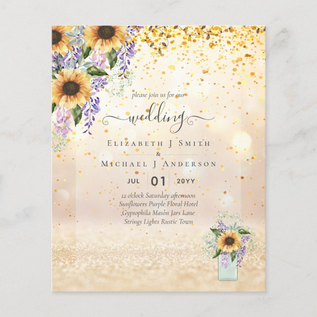BUDGET WEDDING INVITATIONS Rustic Sunflowers CHIC Flyer (Front)