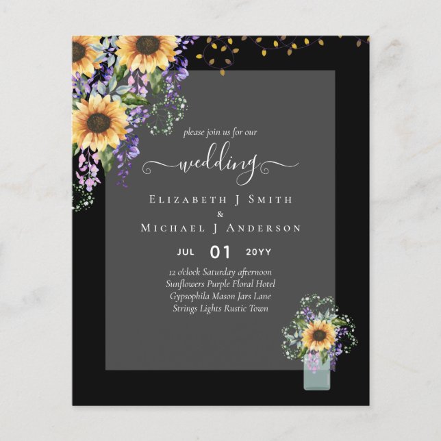 BUDGET WEDDING INVITATIONS Rustic Sunflowers CHIC Flyer (Front)