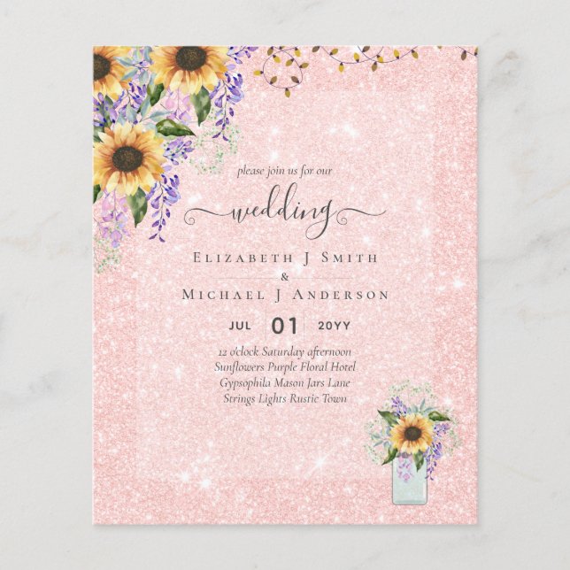 BUDGET WEDDING INVITATIONS Rustic Sunflowers CHIC Flyer (Front)