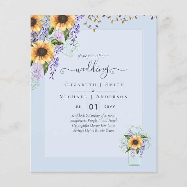 BUDGET WEDDING INVITATIONS Rustic Sunflowers CHIC Flyer (Front)