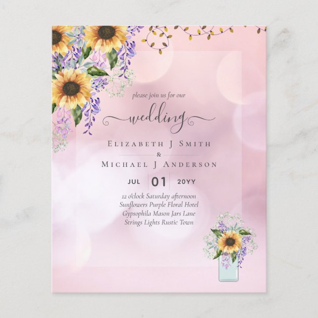 BUDGET WEDDING INVITATIONS Rustic Sunflowers CHIC Flyer (Front)