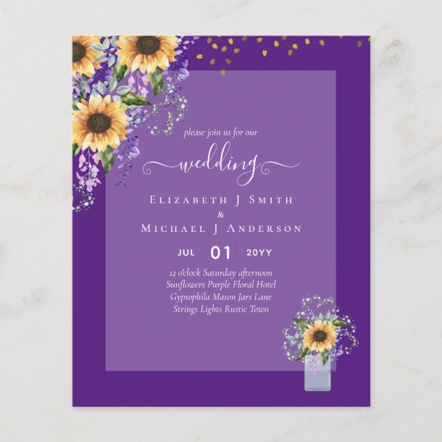 BUDGET WEDDING INVITATIONS Rustic Sunflowers CHIC Flyer (Front)