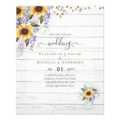 BUDGET WEDDING INVITATIONS Rustic Sunflowers CHIC Flyer