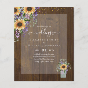 BUDGET WEDDING INVITATIONS Rustic Sunflowers CHIC Flyer