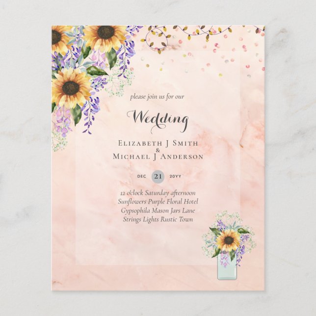 BUDGET WEDDING INVITATIONS - Rustic Sunflowers Flyer (Front)