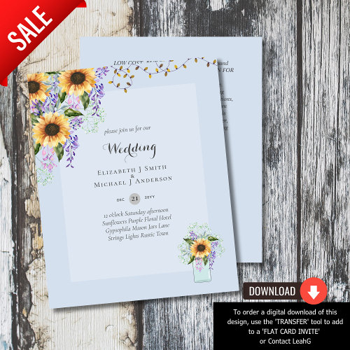 BUDGET WEDDING INVITATIONS - Rustic Sunflowers Flyer