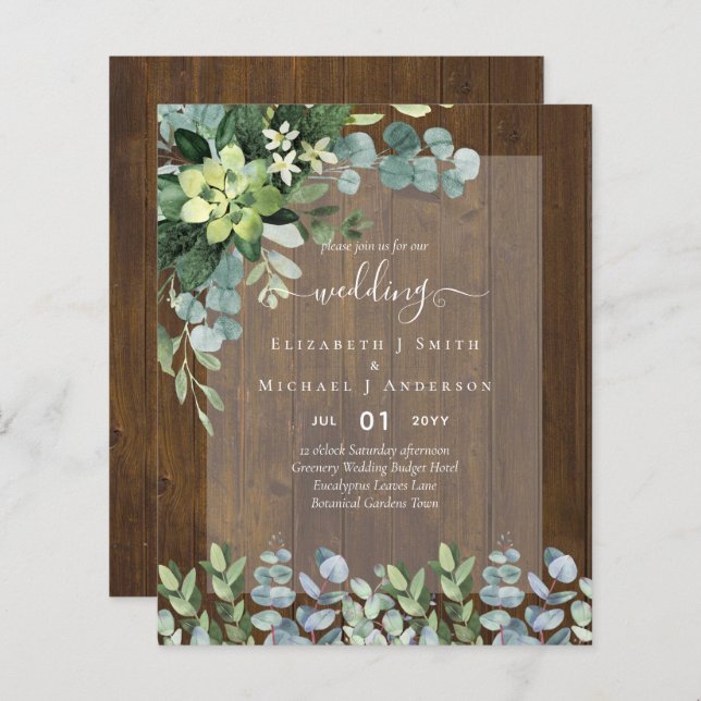 BUDGET WEDDING INVITATIONS SAVE DATES - GREENERY (Front/Back)