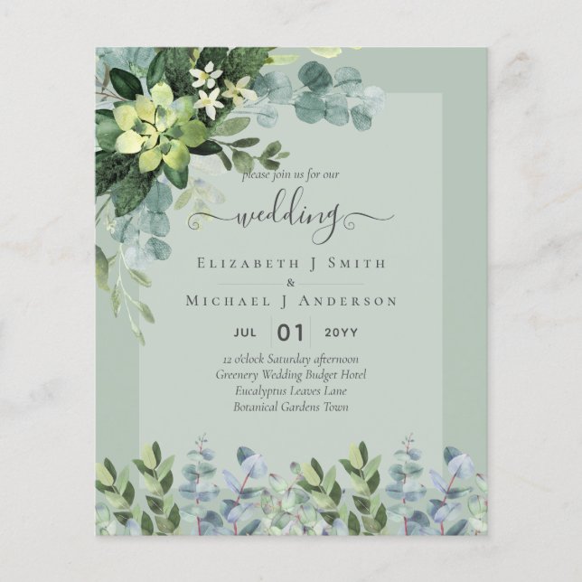 BUDGET WEDDING INVITATIONS SAVE DATES - GREENERY FLYER (Front)