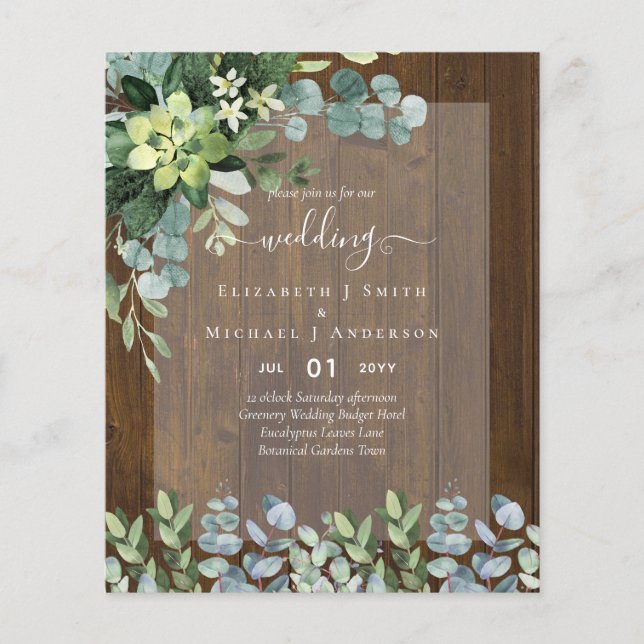 BUDGET WEDDING INVITATIONS SAVE DATES - GREENERY FLYER (Front)