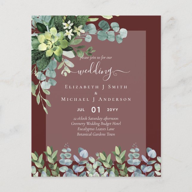 BUDGET WEDDING INVITATIONS SAVE DATES - GREENERY FLYER (Front)
