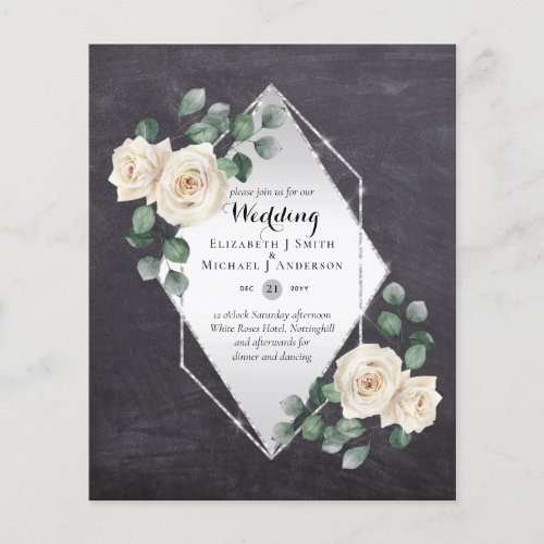 BUDGET WEDDING INVITATIONS _ White Roses Silver Flyer
