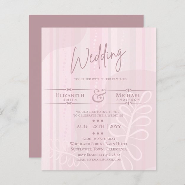 BUDGET Wedding Invite Dusty Rose Abstract